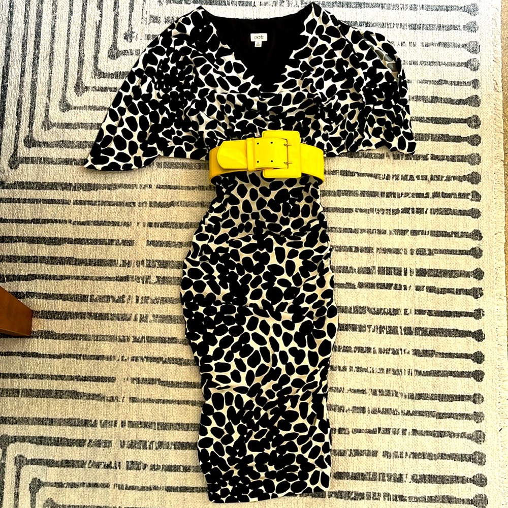 Cache stretch rouched midi dress with belt sz 6